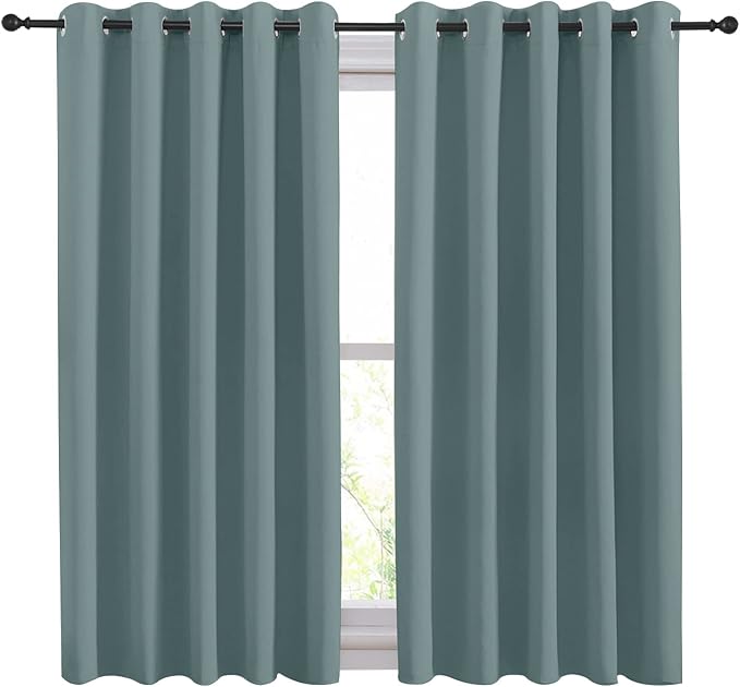 NICETOWN Thermal Insulated Greyish Blue Curtains Blackout Draperies, Window Treatment Solid Grommet Room Darkening Drape Panels for Bedroom (Set of 2, 70 by 54 inches Long)