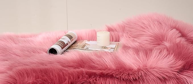 EasyJoy Ultra Soft Fluffy Shaggy Area Rug Faux Fur Rug Chair Cover Seat Pad Fuzzy Area Rug for Bedroom Floor Sofa Living Room (4 x 6 ft Rectangle, BlushPink)