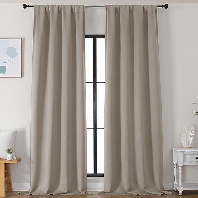 Simplebrand Stone Blackout Curtains for Bedroom 102 Inches Long 2 Panels, Solid Thermal Insulated, Energy Saving Living Room Window Treatment Curtains Blackout Drapes, W50 x L102 Inch, Stone