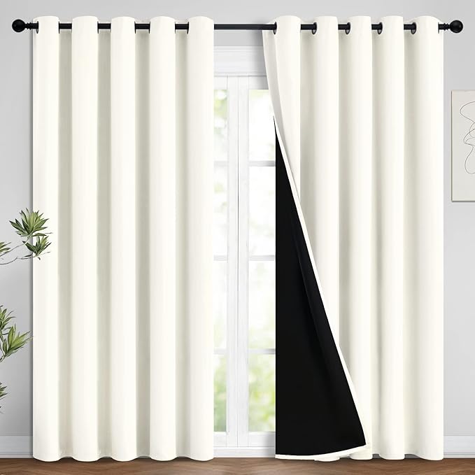 Yakamok 100% Cream Blackout Curtains for Bedroom, Light Blocking Thermal Insulated Noise Reducing Blackout Drapes for Living Room(62Wx96L, 2 Panels)