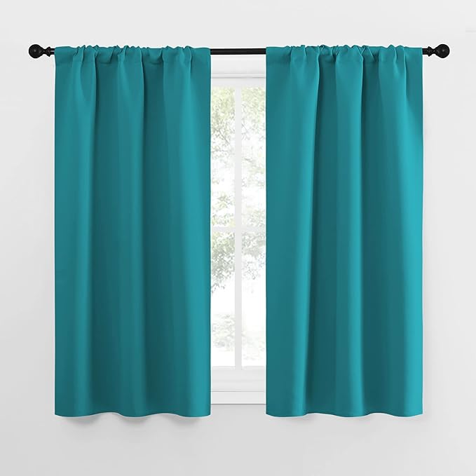 NICETOWN Peacock Blue Blackout Curtains Panels for Window, Thermal Insulated Rod Pocket Blackout Drapes/Draperies for Living Room (2 Panels, W34 x L54 inches)