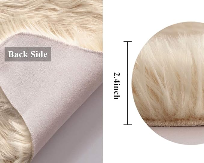 MIULEE Fluffy Rug Soft Shaggy Faux Fur Area Rug Luxury Plush Sheepskin Carpet for Bedroom Living Room Sofa Chair 2 x 3 Feet, Light Yellow