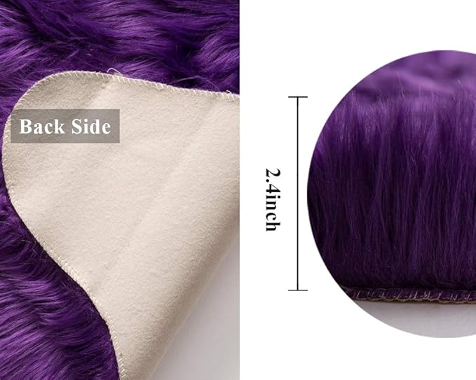 MIULEE Luxury Super Soft Fluffy Area Rug Faux Fur Sheepskin Rug Decorative Plush Shaggy Carpet for Bedside Sofa Floor Nursery 2 x 3 Feet, Purple
