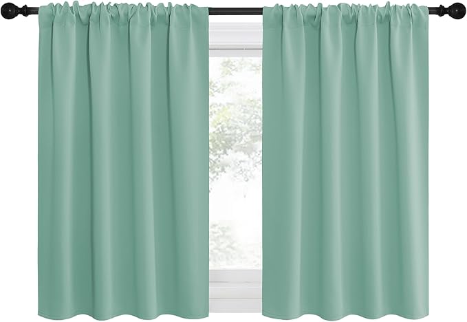 NICETOWN 2 Panels Blackout Curtains, Rod Pocket Thermal Insulated Drapes for Kitchen, Heavy Duty Small Window Treatment for Dorm Room, Studio Apartment, Basement (Aqua, W42 x L30)