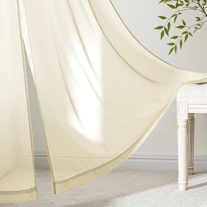 MIULEE Light Cream Sheer Curtains 90 Inches Long, 4 Panels Set, Light Filtering Rod Pocket Voile Drapes for Living Room and Bedroom, Airy Soft Fabric Window Treatments, 42 x 90 Inches