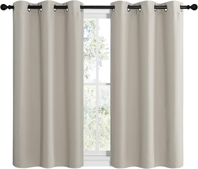 NICETOWN Modern Blackout Curtains Noise Reducing, Thermal Insulated and Privacy Room Darkening Drape Panels for Boy's Guest Room Door Small Short Window (Natural, 2 Panels, W42 x L40 -Inch)