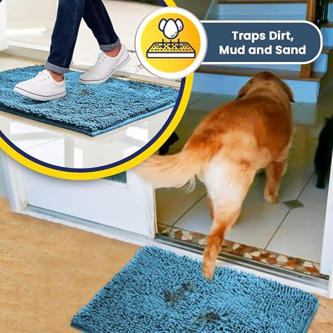 Muddy Mat® | Super Absorbent Door Mat Indoor, Microfiber Quick Dry Chenille Entryway Rug, Non-Slip Front Door Mat, Indoor Mats for Entryway, Machine Washable Pet Rug, Sky Blue 48"x60"