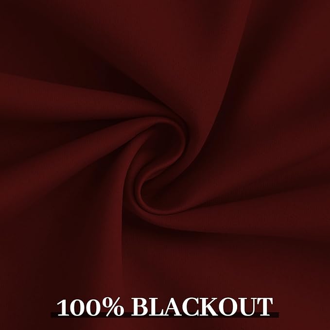 Yakamok Room Darkening 100% Blackout Curtains Grommet Window Treatments with 2 Thick Layers-Burgundy Red Thermal Insulated Drapes Set of 2 Panels for Bedroom Living Room 52 Inches by 63 Inches Length
