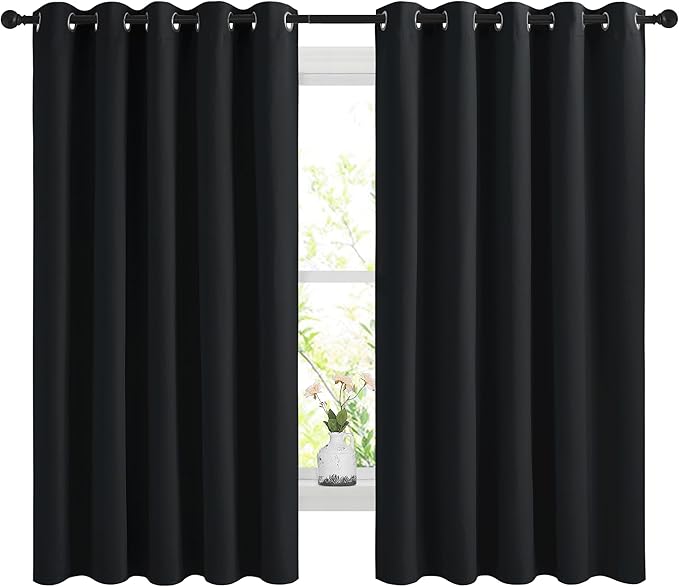 NICETOWN Blackout Curtains Panels for Bedroom, 2 Panels, 66 x 60 Inch, Black, 3 Pass Microfiber Noise Reducing Thermal Insulated Solid Ring Top Blackout Window Drapes