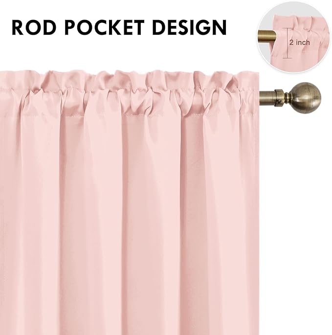 DWCN Blackout Curtains – Thermal Insulated, Energy Saving & Noise Reducing Bedroom and Living Room Curtains, Blush Pink, W 52x L 45 Inch, Set of 2 Rod Pocket Curtain Panels