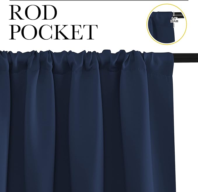 NICETOWN Curtains Blackout Draperies - Home Fashion Thermal Insulated Solid Drape Panels for Kid's Room, Privacy Window Dressing (Navy, 1 Pair, 42 inches x 48-Inch)
