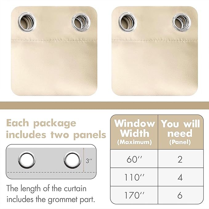 MIULEE 63" Long Room Darkening Curtains Thermal Insulated Drapes Solid Window Treatment Set Grommet Top Light Blocking Blackout Curtain for Living Room/Bedroom 2 Panels Cream Beige