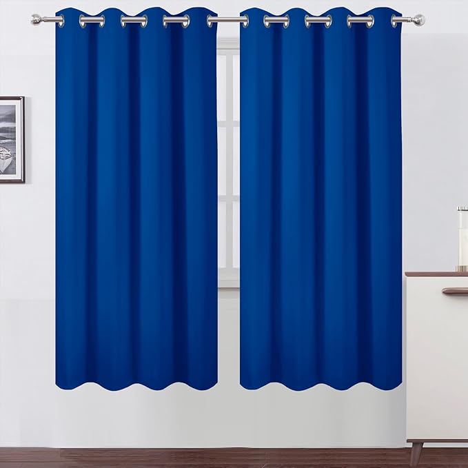 LEMOMO Blackout Curtains 66 x 72 Inch Long Royal Blue Curtains Set of 2 Panels Room Darkening Curtains for Bedroom and Living Room