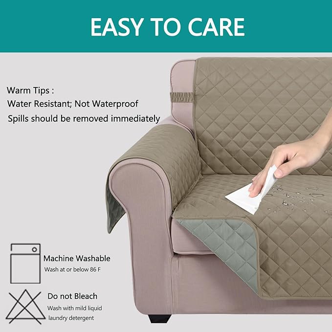 U-NICE HOME 4 Seater Sofa Cover 91 Inch Large Couch Covers for 4 Cushion Couch with Elastic Straps Water Resistant Furniture Protector Cover for Pets Cat (Sofa XX-Large, Khaki/Light Grey)