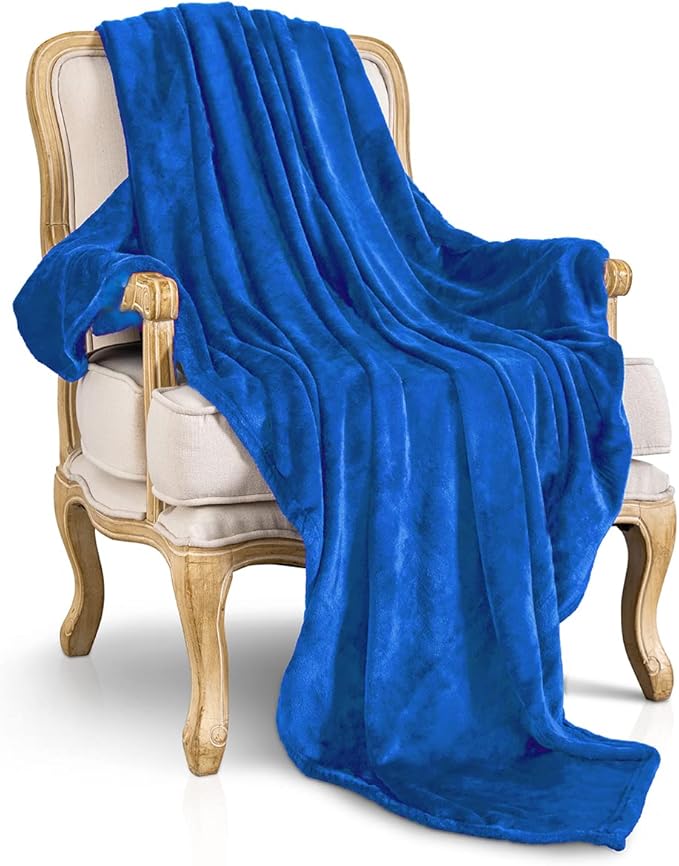 JIAHANNHA Flannel Fleece Blanket Queen Size Royal Blue 90 by 90 Inches Blankets for Couch Sofa Bed 280GSM,Super Soft Plush Cozy and Luxury Warm Bed Blanket for All Season