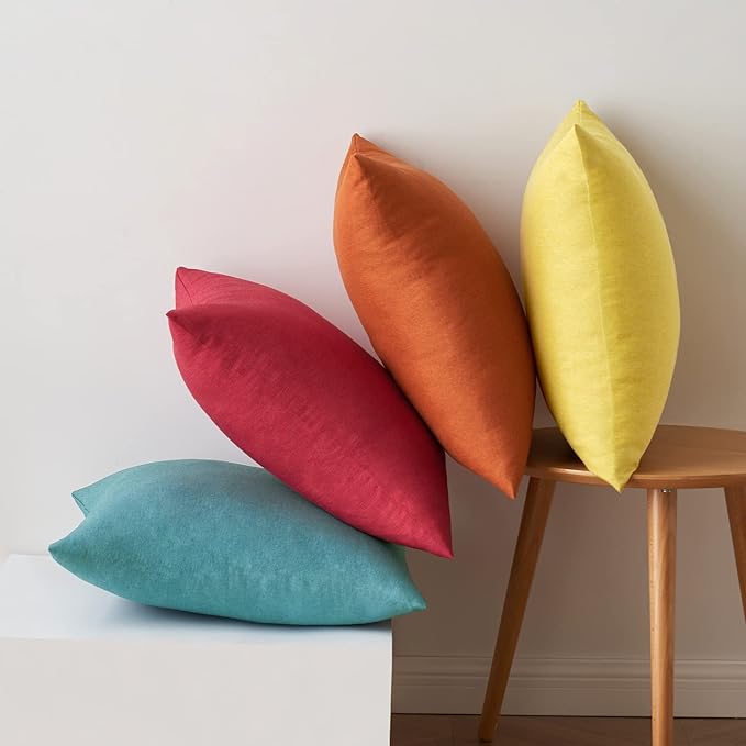 MIULEE Pack of 4 Decorative Outdoor Throw Pillow Covers Linen Waterproof Pillow Covers Farmhouse Cushion Cases for Patio Garden Tent Balcony Couch Sofa 16x16 inch Red/Turquoise