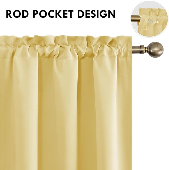 DWCN Blackout Curtains for Bedroom – Rod Pocket Thermal Insulated Noise Reducing Noise Reducing Drapes for Living Room, W 38 x L 63 Inch, 2 Panels, Light Yellow