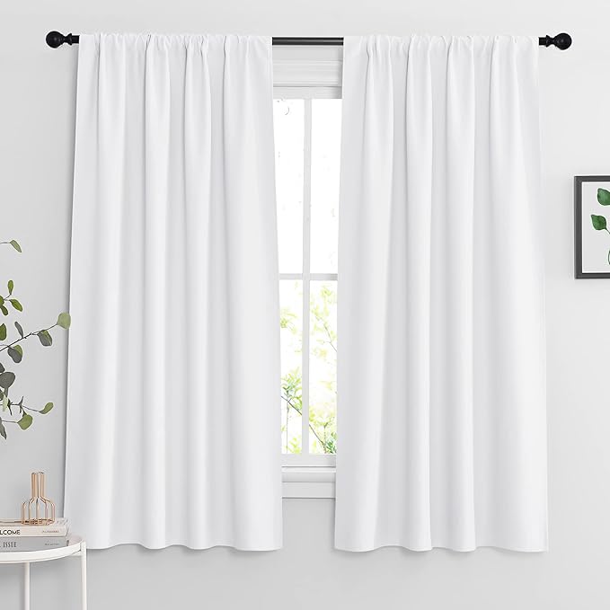 RYB HOME Extra Wide Curtains for Bedroom Living Room 63 inches Long, Thermal Insulated Privacy Drapes for Nursery Home Theater Dining Room, Width 62 by Length 63, Pure White, 2 Panels