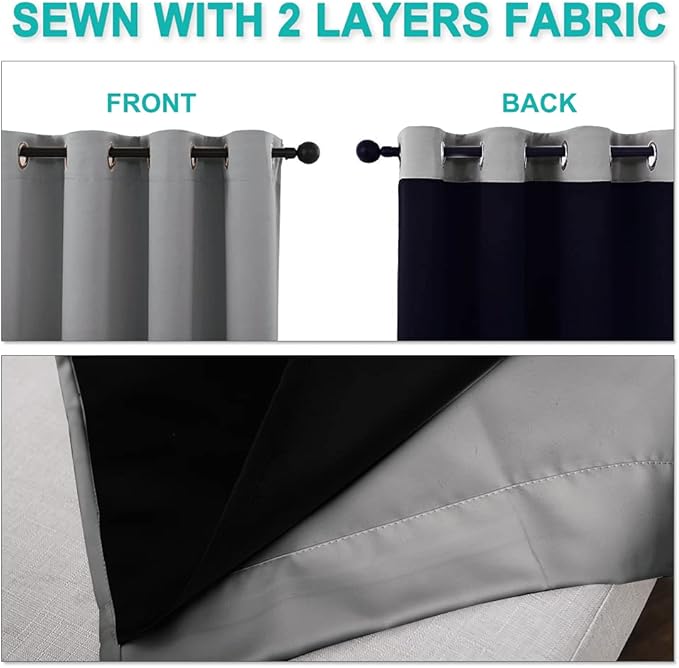 NICETOWN Blackout Curtains 80 inches Long, Full Light Blocking Drapes with Black Liner for Nursery, Thermal Insulated Draperies for Hall, Villa (Silver Grey, 2 Pieces, 42" Wide Each Panel)