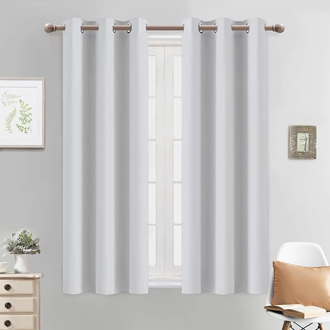 Yakamok Room Darking Curtains for Bedroom, Light Blocking Drapes Room Darkening Thermal Insulated Solid Grommet Panels for Living Room(38Wx54L, Greyish White, 2 Panels)