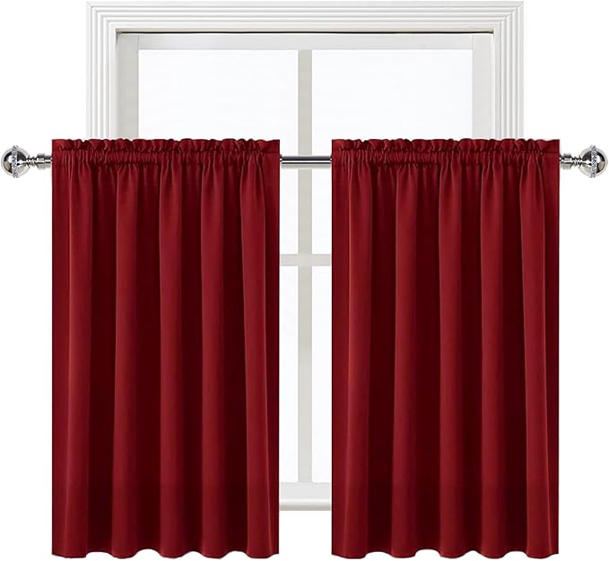 DWCN Burgund Short Blackout Curtains for Bedroom/Kitchen, Thermal Insulated Energy Saving Room Darkening Curtains for Living Room (W60 x L36 inch, Set of 2 Panels, Top of Rod Pocket)
