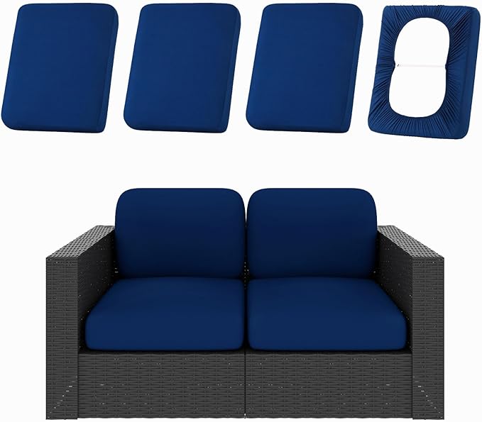 hyha 4Pcs Patio Cushion Covers, Stretch Outdoor Couch Cushion Covers Replacement, Washable Outdoor Chair/Sofa Slipcovers for Patio Furniture Cushions Protector with Elastic Bottom(Navy,Cover Only)