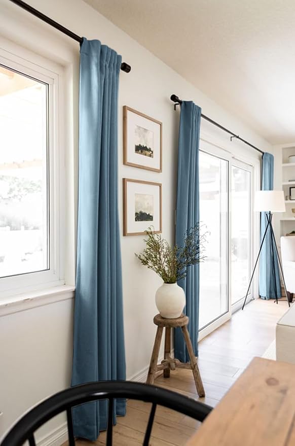 100% Blackout Shield Linen Blackout Curtains for Bedroom 108 Inches Long, Back Tab/Rod Pocket Living Room Drapes, Thermal Insulated Blackout Curtains 2 Panels Set, 50" W x 108" L, Stone Blue