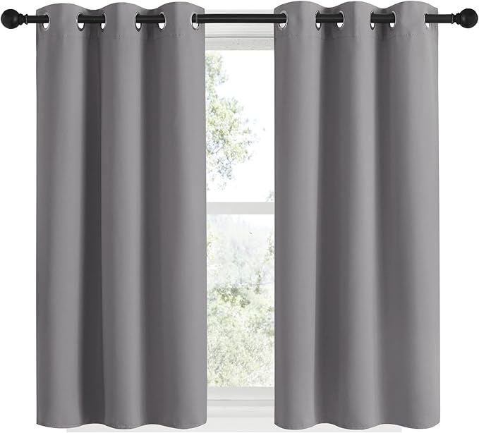 NICETOWN Silver Grey Blackout Curtain Panels for Bedroom, Thermal Insulated Grommet Top Blackout Draperies and Drapes for Basement (2 Panels, W34 x L48-inch)