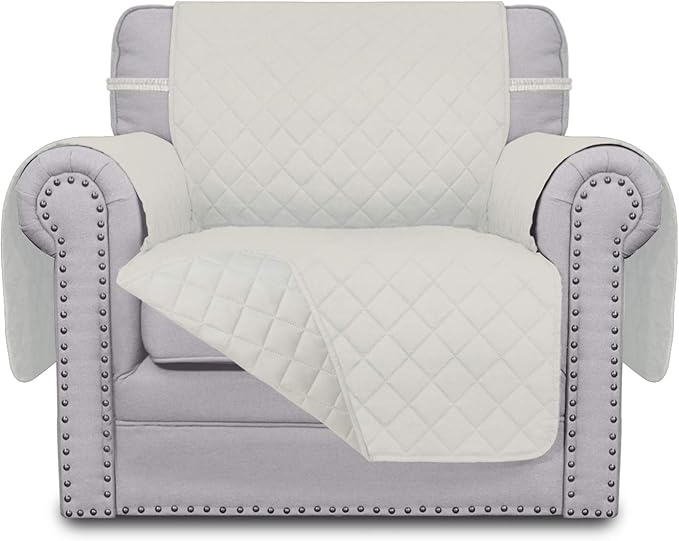 Easy-Going Chair Sofa Slipcover Reversible Sofa Cover Water Resistant Couch Cover Furniture Protector Cover with Elastic Straps for Pets Kids Children Dog Cat (Chair, Ivory/Ivory)