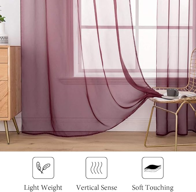 MIULEE 2 Panels Solid Color Sheer Christmas Window Curtains Elegant Window Voile Panels/Drapes/Treatment for Bedroom Living Room (54 X 84 Inches Wine Red)
