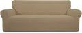 Easy-Going Stretch Oversized Sofa Slipcover 1-Piece Sofa Cover Furniture Protector Couch Soft with Elastic Bottom for Kids, Polyester Spandex Jacquard Fabric Small Checks Tan