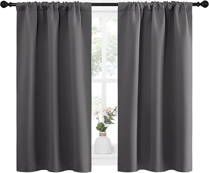 NICETOWN Grey Window Curtains for Bedroom - Home Decoration Thermal Insulated Rod Pocket Blackout Blinds & Drapes for Small Windows (Gray, 2 Panels, W34 x L45 -Inch)
