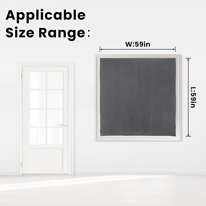 Magic Tape Stick On Curtains Window Shades Pull Down Blackout Window Cover Blackout Curtains for Bedroom No Drillng Self Adhesive Curtains No Rod Small Curtain, 59" W X 59" L, Grey, 1 Panel