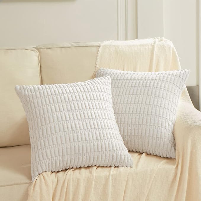 Fancy Homi 4 Packs Pure White Decorative Throw Pillow Covers 20x20 Inch for Living Room Couch Bed Sofa, Modern Farmhouse Boho Home Decor, Soft Plush Corduroy Square Cute Accent Cushion Case 50x50 cm