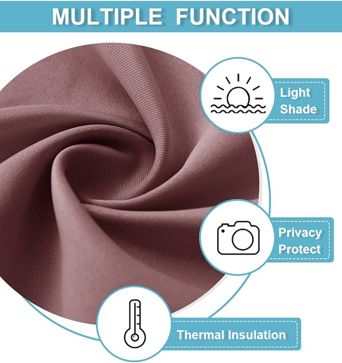 RYB HOME Half Curtain Tiers 36 inch Length, Rod Pocket Summer Heat Blocking Thermal Insulated Short Blackout Curtains for Small Window, Width 34 by Length 36, Dusty Rose, 2 Panels