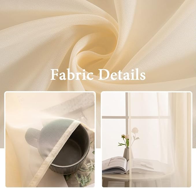 MIULEE 2 Panels Solid Color Sheer Window Curtains Elegant Window Voile Panels/Drapes/Treatment for Bedroom Living Room (54 X 54 Inches Cream Beige)
