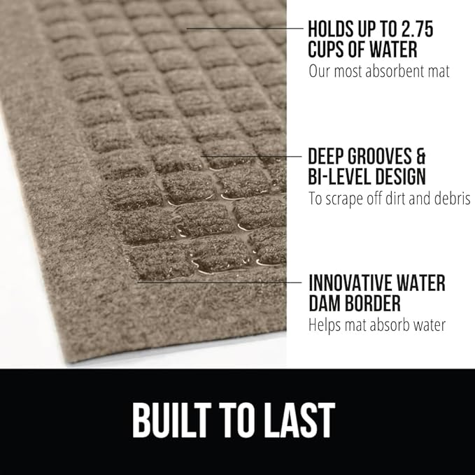 GORILLA GRIP® Ultra Absorbent Front Door Mat Outside Entrance 72x24, Traps Dirt and Moisture, HydroABSORB Indoor Outdoor Doormat Holds Up to 2.75 Cups Water, Stain and Fade Resistant Welcome Mat Beige