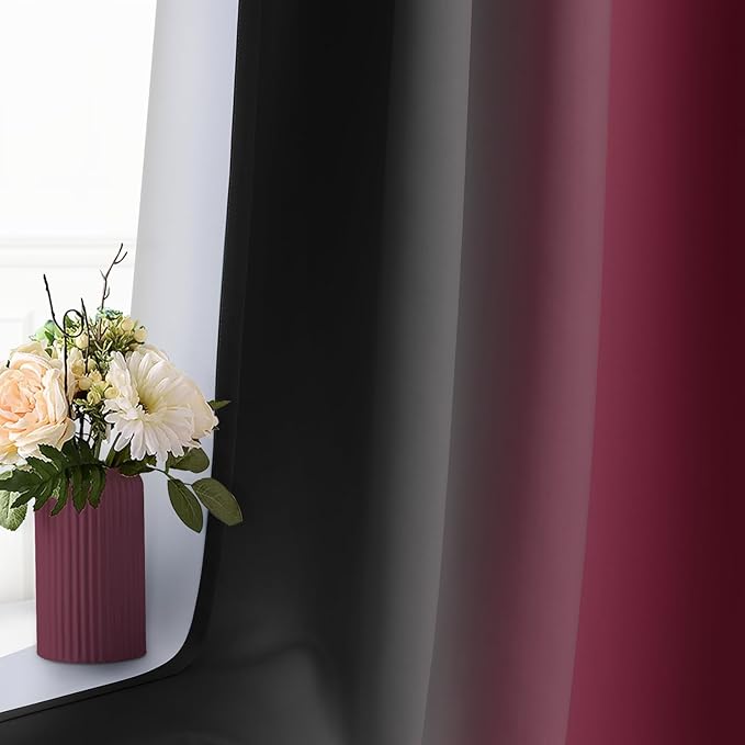 SimpleHome Ombre Room Darkening Curtains 84 inches Length for Bedroom,Grommet Gradient Light Blocking Burgundy and Black Gradient Window Curtains for Living Room,2 Panels, 52x84 inches