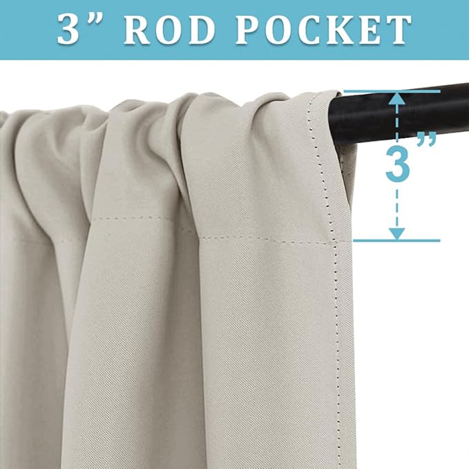 RYB HOME Short Curtains for Bedroom, Room Darkening Insulated Summer Heat Light UV Blocking Energy Saving Drapes for Nursery, Width 34 by Length 45, Natural, Set of 2