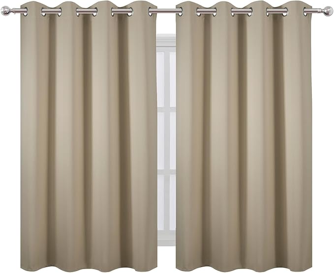 LEMOMO Blackout Curtains 66 x 54 Inch Long Beige Curtains Set of 2 Panels Room Darkening Curtains for Bedroom and Living Room