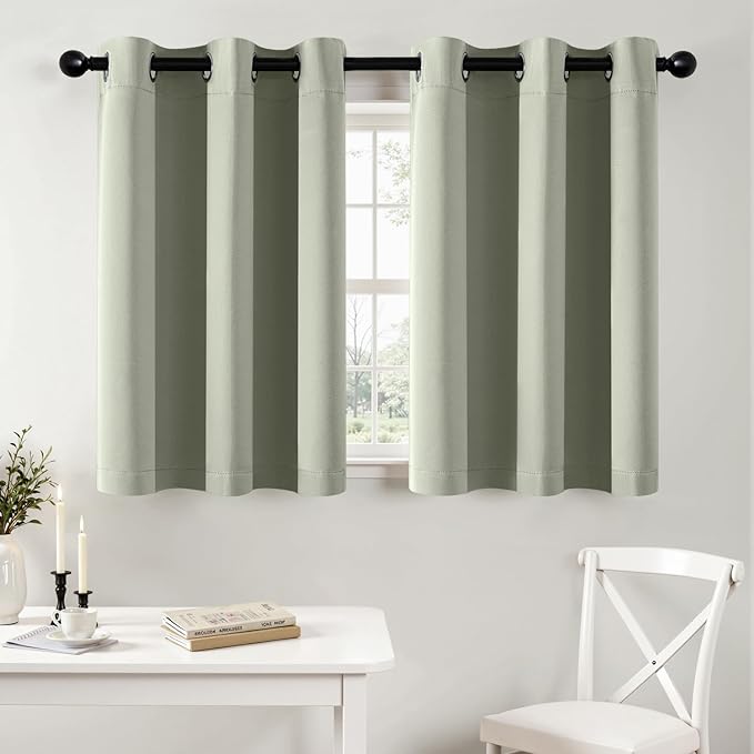 MIULEE Short Curtains for Windows - Sage Green Blackout Half Window Curtains Thermal Insulated Privacy Drapes for Kitchen Bedroom Bathroom Grommet Top Small Basement Tiers W40 x L36 Inch 2 Panels