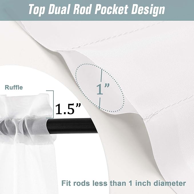 White Sheer Curtains 120 Inches Long 2 Panels, Extra Long Light Filtering Modern Window Curtains for Sliding Glass Door, Rod Pocket Voile Drapes for Living Room Bedroom, 2x42Wx120L Inches