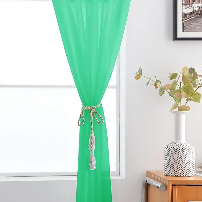 SpaceDresser Basic Rod Pocket Sheer Voile Window Curtain Panels Grass Green 1 Pair 2 Panels 52 Width 72 Inch Long for Kitchen Bedroom Children Living Room Yard（Grass Green, 52W x 72L）