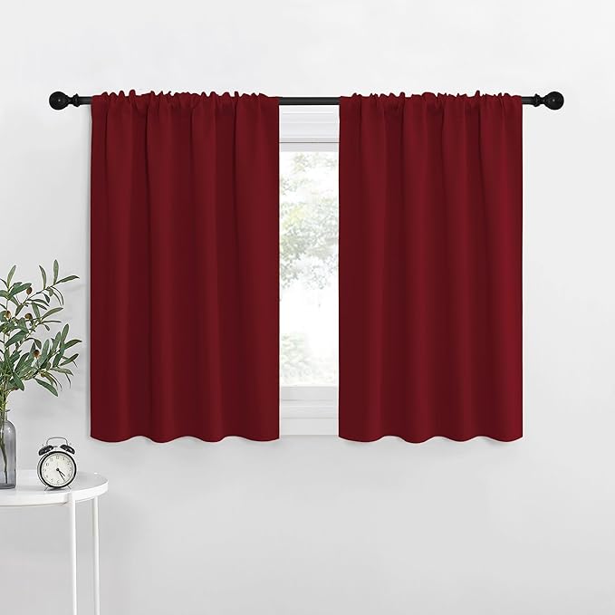 NICETOWN 30 inch Curtains for Small Windows, Thermal Insulated Privacy Short Drapes for Kitchen Bathroom (Set of 2, Burgundy Red, 34" Wide)