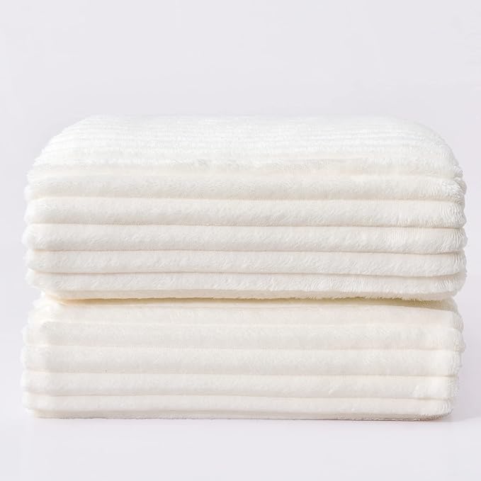 BEDELITE Fleece Blanket King Size – 3D Ribbed Jacquard Soft and Warm Decorative Fuzzy Blankets – Cozy, Fluffy, Plush Lightweight Throw Blankets for Couch, Bed, Sofa(Off White, 108x90 inches)