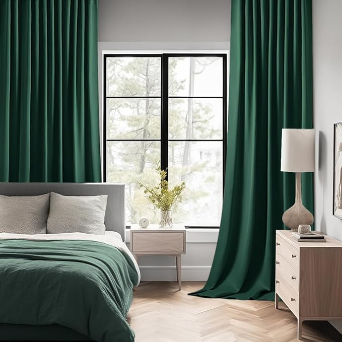 MIULEE Christmas Hunter Green Back Tab Blackout Curtains 84 Inch Length 2 Panels Set for Living Room Bedroom, Rod Pocket/Pinch Pleat Thermal Insulated Room Darkening Pleated Light Blocking Drapes