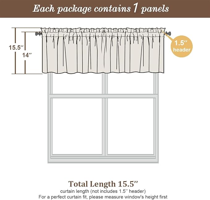 Chyhomenyc Sheer Taupe Valances for Windows 2 Pack, Small Window Curtains for Living Room Bathroom Laundry Basement, Modern Rod Pocket Voile Curtains, 42Wx14L inches
