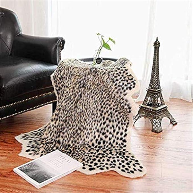Leopard Print Rug,Faux Cowhide,Artificial Carpet,Simulation Cowhide, Leopard, Tiger, Zebra, Cow Hide Mat Animal Print Area Rug Hide Faux Carpet (A) / 40x37inch,3.3x3.1ft