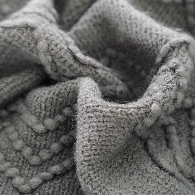 BOURINA Throw Blanket Textured Solid Soft Sofa Throw Couch Cover Knitted Decorative Blanket, 60 inch x 80 inch Dark Grey