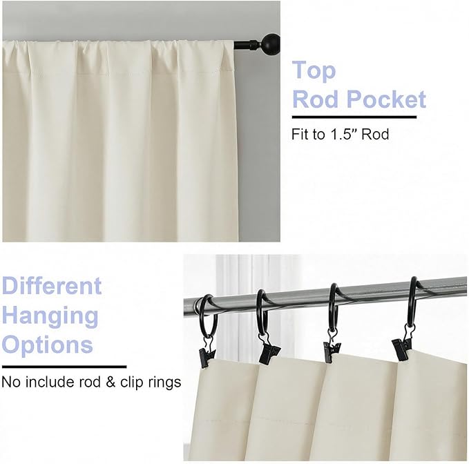 Simplebrand Ava Ivory Light Filtering Curtains for Bedroom 72 Inch Length 2 Panels Set, Privacy Thermal Insulated Rod Pocket Door Window Curtains for Patio French Door Front Door, W40 x L72 Inch